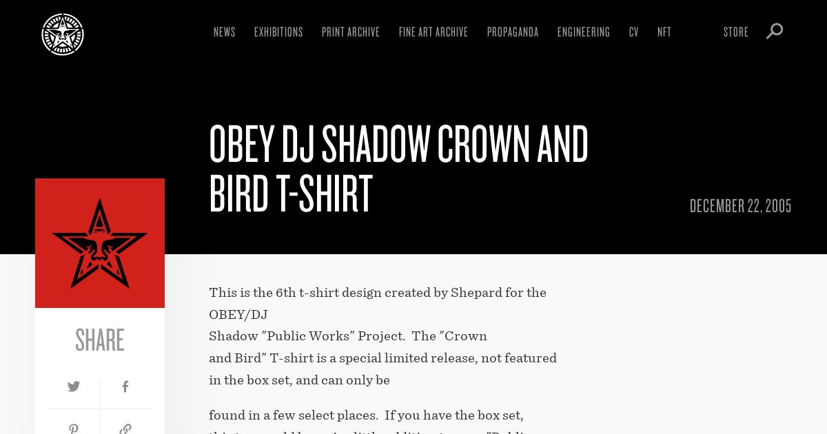 OBEY DJ Shadow Crown and Bird T-Shirt - Obey Giant OBEY DJ Shadow Crown and Bird T-Shirt - Obey Giant