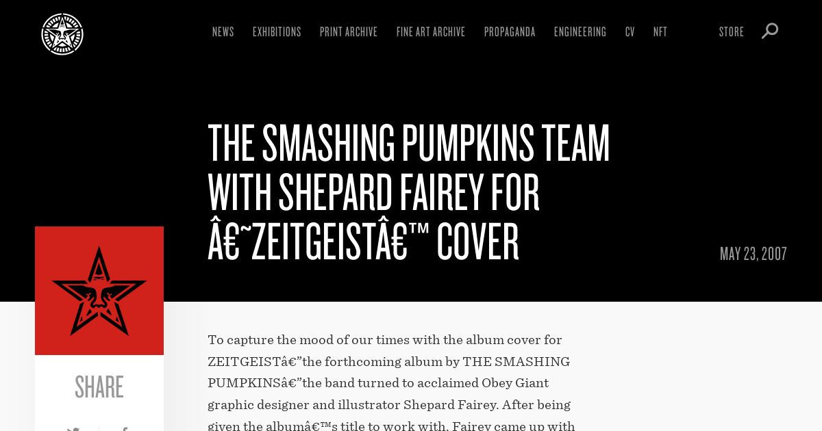 THE SMASHING PUMPKINS TEAM WITH SHEPARD FAIREY FOR â THE SMASHING PUMPKINS TEAM WITH SHEPARD FAIREY FOR â
