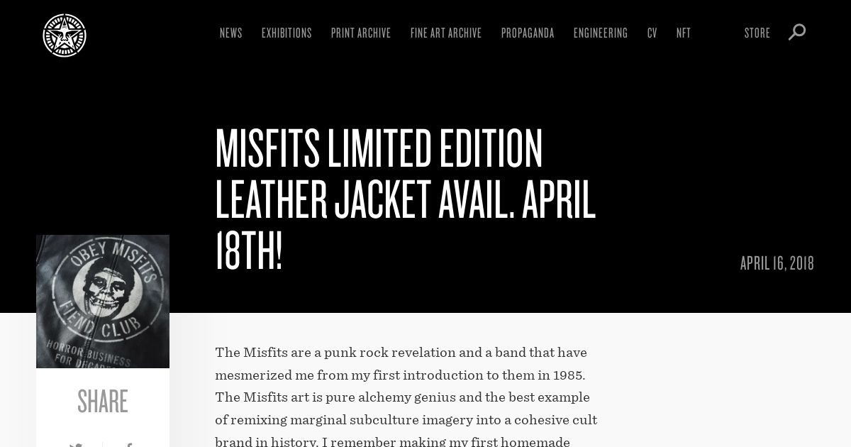 Misfits Limited Edition Leather Jacket Avail. April 18th Misfits Limited Edition Leather Jacket Avail. April 18th